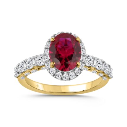14K YELLOW GOLD 3 1/2CT ROUND/RUBY OVAL DIAMOND LADIES RING (CENTER STONE OVAL DIAMOND 2 1/2CT)