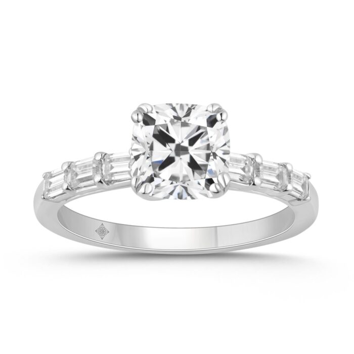 14K WHITE GOLD 3 1/2CT EMERALD/CUSHION DIAMOND LADIES RING (CENTER STONE CUSHION DIAMOND 3CT) - Image 1