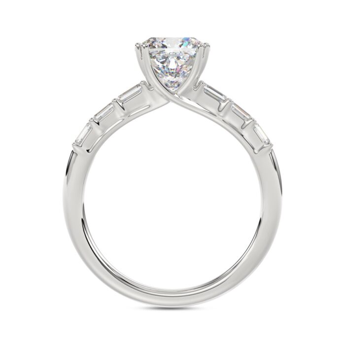 14K WHITE GOLD 3 1/2CT EMERALD/CUSHION DIAMOND LADIES RING (CENTER STONE CUSHION DIAMOND 3CT) - Image 2