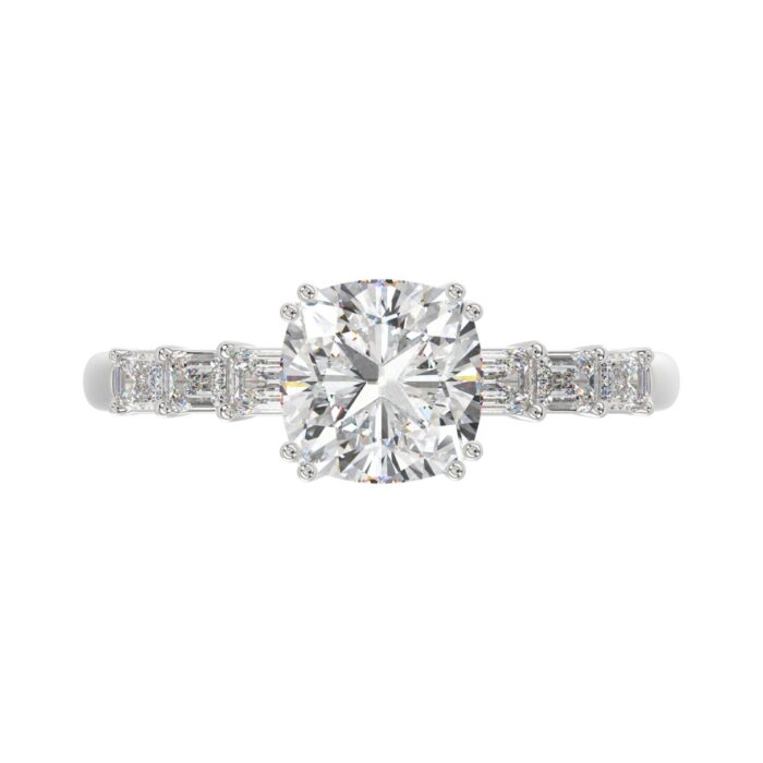 14K WHITE GOLD 3 1/2CT EMERALD/CUSHION DIAMOND LADIES RING (CENTER STONE CUSHION DIAMOND 3CT) - Image 5