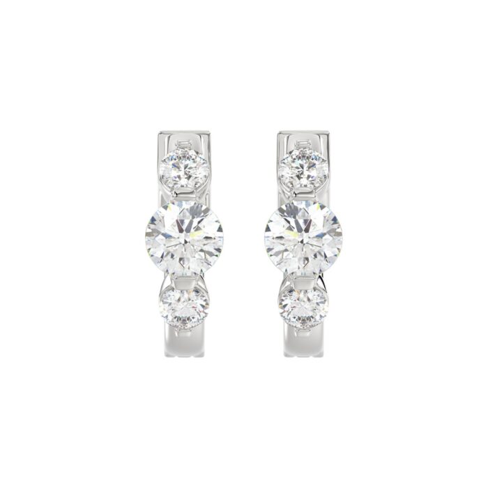 14K WHITE GOLD 1.00CT ROUND DIAMOND LADIES HOOPS EARRINGS - Image 1