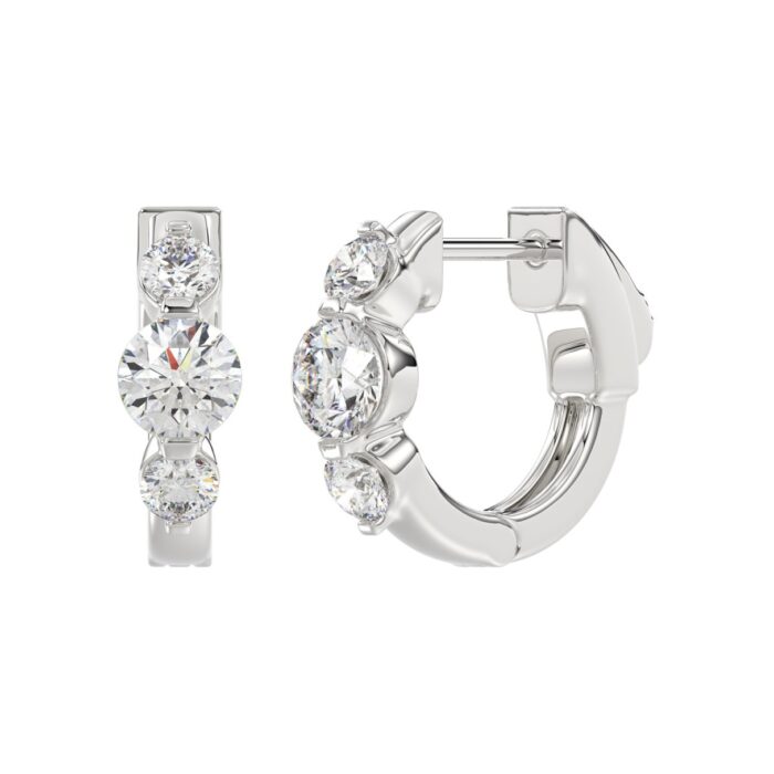 14K WHITE GOLD 1.00CT ROUND DIAMOND LADIES HOOPS EARRINGS - Image 3