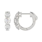 14K WHITE GOLD 1 1/2CT ROUND DIAMOND LADIES HOOPS EARRINGS - Image 2