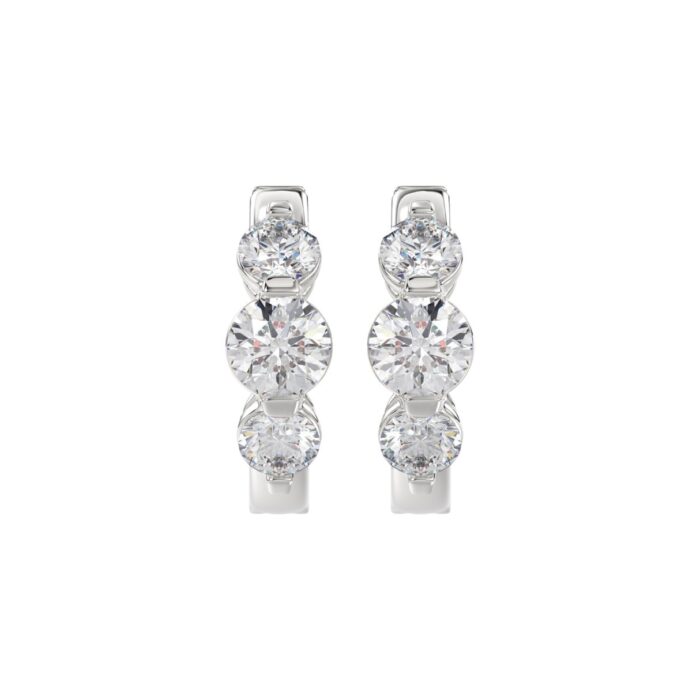 14K WHITE GOLD 3.00CT ROUND DIAMOND LADIES HOOPS EARRINGS - Image 1