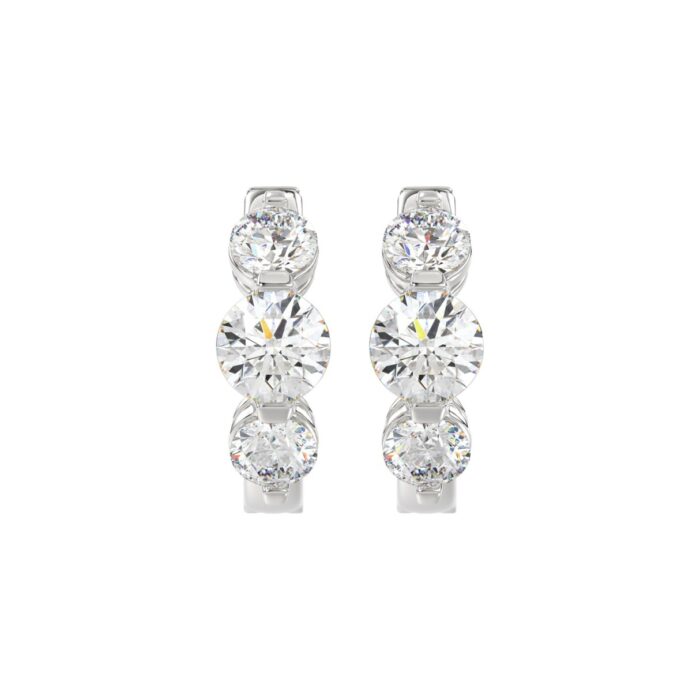 14K WHITE GOLD 4.00CT ROUND DIAMOND LADIES HOOPS EARRINGS - Image 1
