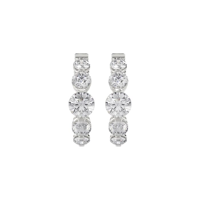 14K WHITE GOLD 3 1/2CT ROUND DIAMOND LADIES HOOPS EARRINGS - Image 1