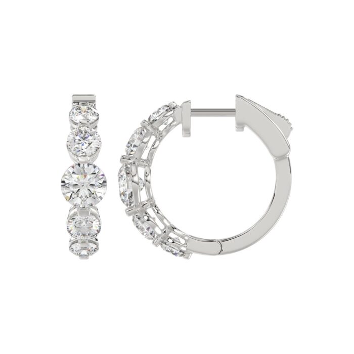 14K WHITE GOLD 3 1/2CT ROUND DIAMOND LADIES HOOPS EARRINGS - Image 2