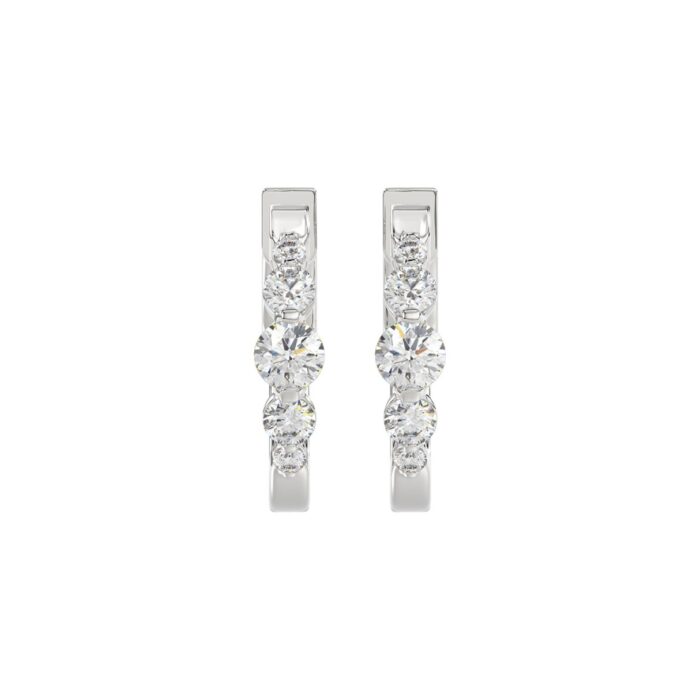 14K WHITE GOLD 1.00CT ROUND DIAMOND LADIES HOOPS EARRINGS - Image 1