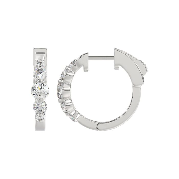 14K WHITE GOLD 1.00CT ROUND DIAMOND LADIES HOOPS EARRINGS - Image 2