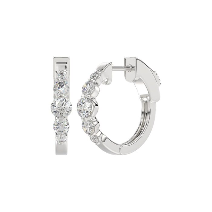 14K WHITE GOLD 1.00CT ROUND DIAMOND LADIES HOOPS EARRINGS - Image 3