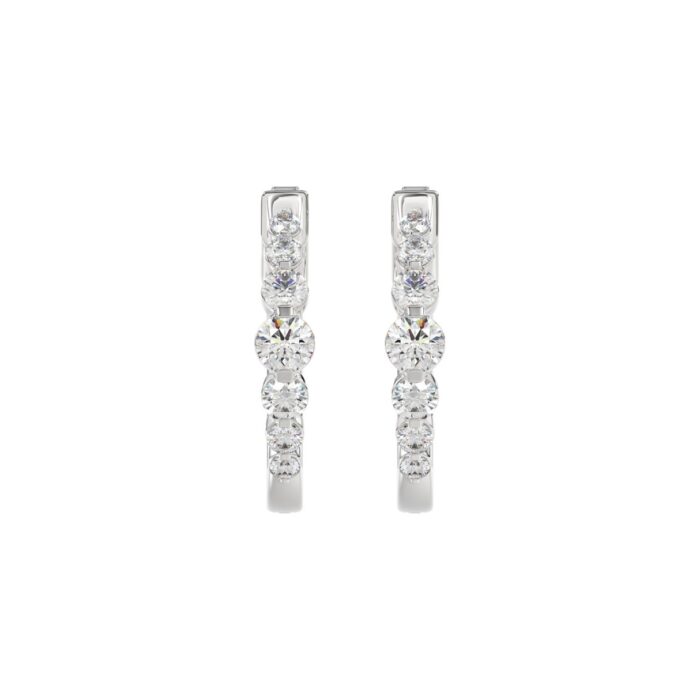 14K WHITE GOLD 1.00CT ROUND DIAMOND LADIES HOOPS EARRINGS - Image 1