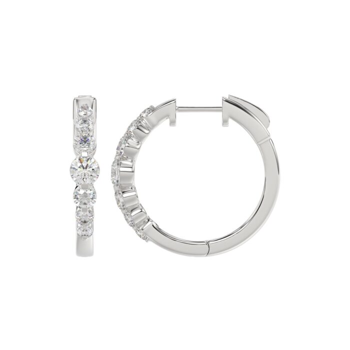 14K WHITE GOLD 1.00CT ROUND DIAMOND LADIES HOOPS EARRINGS - Image 2