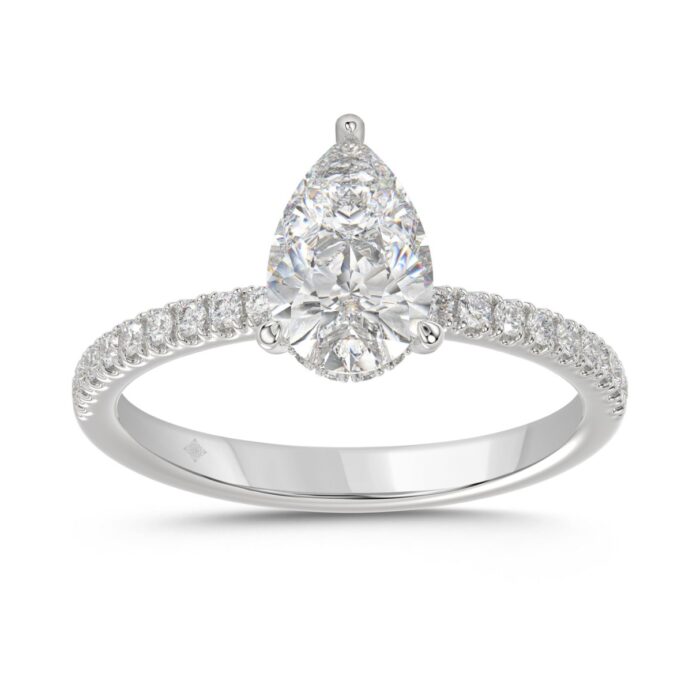 14K WHITE GOLD 1 3/4CT ROUND/PEAR DIAMOND LADIES RING (CENTER STONE PEAR DIAMOND 1 1/2CT) - Image 1
