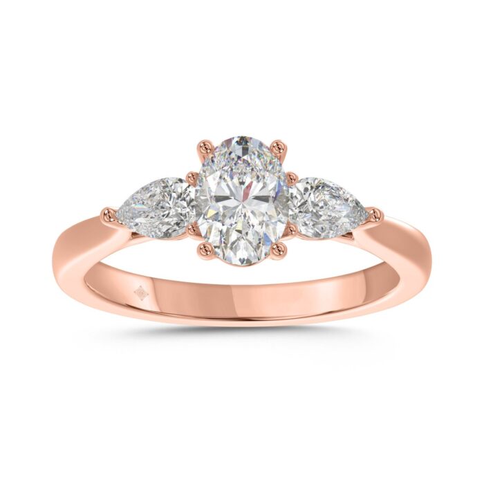 18K ROSE GOLD 1 1/6CT OVAL/PEAR DIAMOND LADIES RING - Image 1