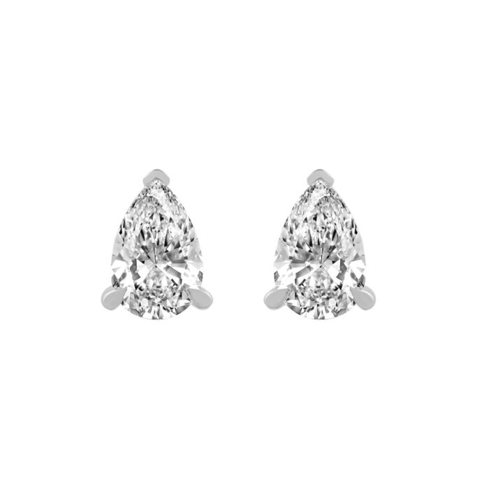18K WHITE GOLD 3.00CT PEAR DIAMOND STUDS EARRINGS - Image 1