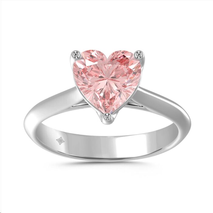 14K WHITE GOLD 2.00CT PINK HEART DIAMOND SOLITAIRE LADIES RING - Image 1