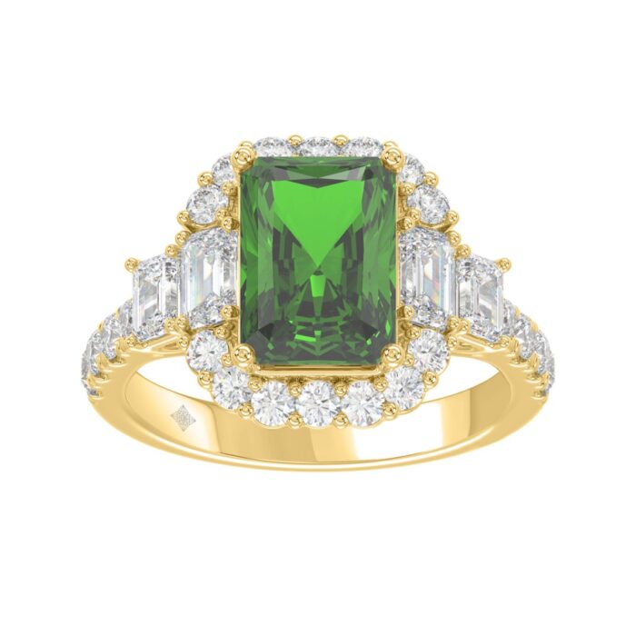14K YELLOW GOLD 4 1/2CT ROUND/EMERALD DIAMOND LADIES RING (CENTER STONE GREEN EMERALD DIAMOND 3CT) - Image 1