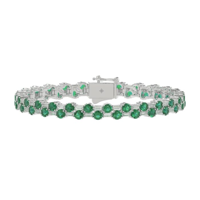 14K WHITE GOLD 8.00CT BAGUETTE/ROUND DIAMOND LADIES BRACELET (GREEN EMERALD ROUND DIAMOND 6 5/8CT) - Image 1
