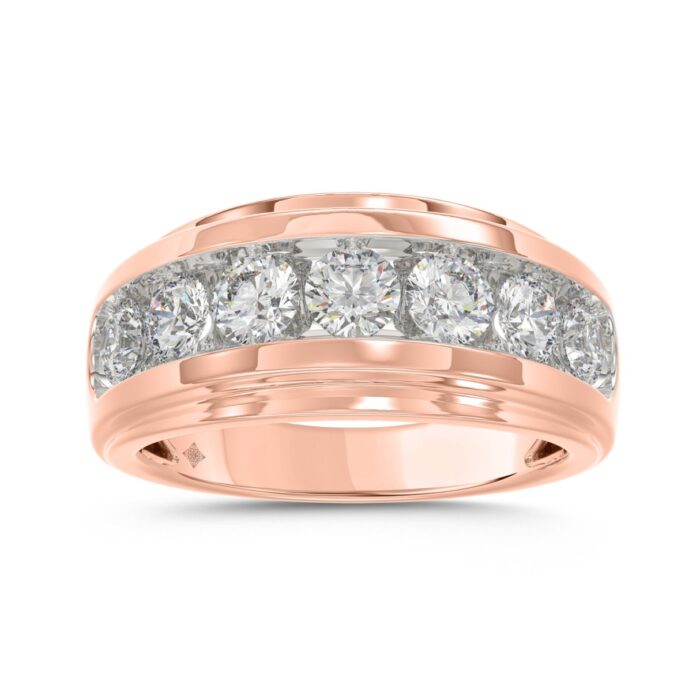 14K ROSE GOLD 2.00CT ROUND DIAMOND MEN'S BAND - Image 1
