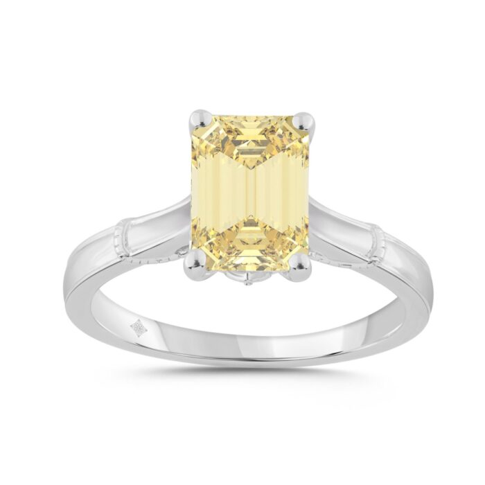 14K WHITE GOLD 2.00CT ROUND/YELLOW EMERALD DIAMOND LADIES RING (CENTER STONE YELLOW EMERALD DIAMOND 2CT) - Image 1