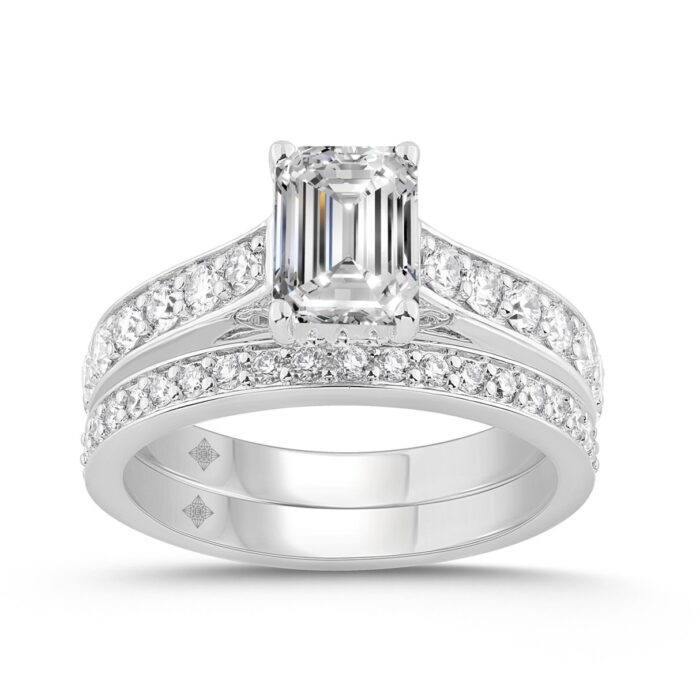 14K WHITE GOLD 2.00CT ROUND/EMERALD DIAMOND LADIES BRIDAL RING (CENTER STONE EMERALD DIAMOND 1 5/8CT) - Image 1