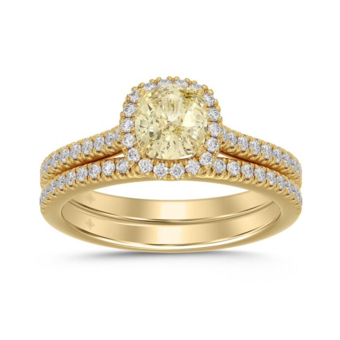 14K YELLOW GOLD 1 1/2CT CUSHION/ROUND DIAMOND LADIES BRIDAL SET (CENTER STONE YELLOW CUSHION DIAMOND 1CT) - Image 1