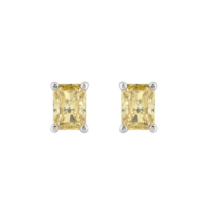 14K WHITE GOLD 1.00CT YELLOW RADIANT DIAMOND LADIES EARRINGS - Image 1
