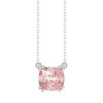 14K WHITE GOLD 2.00CT PINK CUSHION DIAMOND LADIES PENDANT