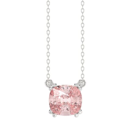 14K WHITE GOLD 2.00CT PINK CUSHION DIAMOND LADIES PENDANT