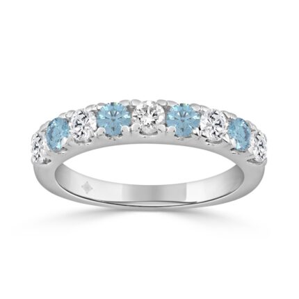 14K WHITE GOLD 1.00CT ROUND/BLUE ROUND DIAMOND LADIES BAND