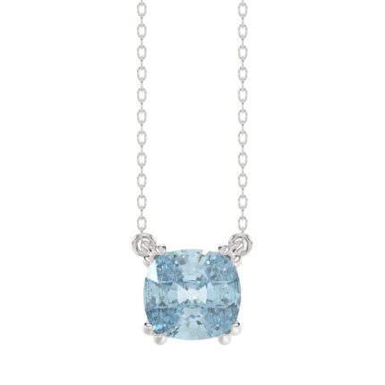 14K WHITE GOLD 1.00CT BLUE CUSHION DIAMOND LADIES SOLITAIRE PENDANT