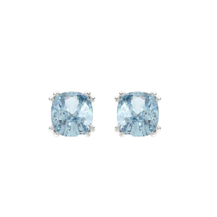 14K WHITE GOLD 2.00CT BLUE CUSHION DIAMOND LADIES SOLITAIRE EARRINGS - Image 1