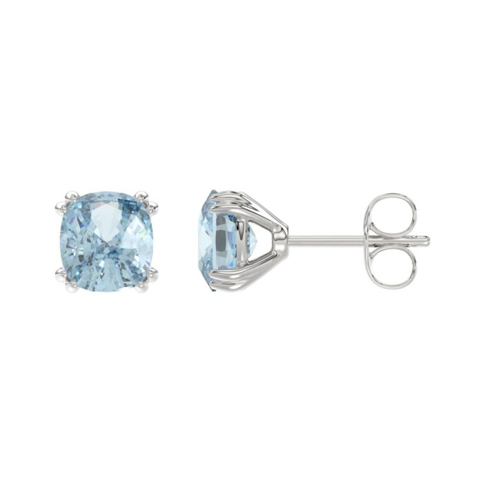 14K WHITE GOLD 2.00CT BLUE CUSHION DIAMOND LADIES SOLITAIRE EARRINGS - Image 2