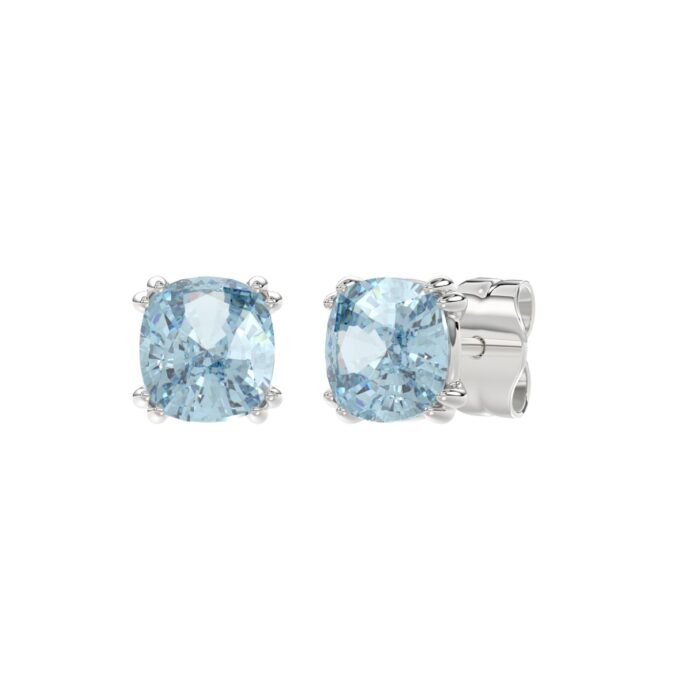 14K WHITE GOLD 2.00CT BLUE CUSHION DIAMOND LADIES SOLITAIRE EARRINGS - Image 3