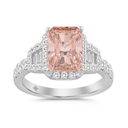 14K WHITE GOLD 2 3/4CT ROUND/BAGUETTE/RADIANT DIAMOND LADIES RING (CENTER STONE PINK RADIANT DIAMOND 2CT)