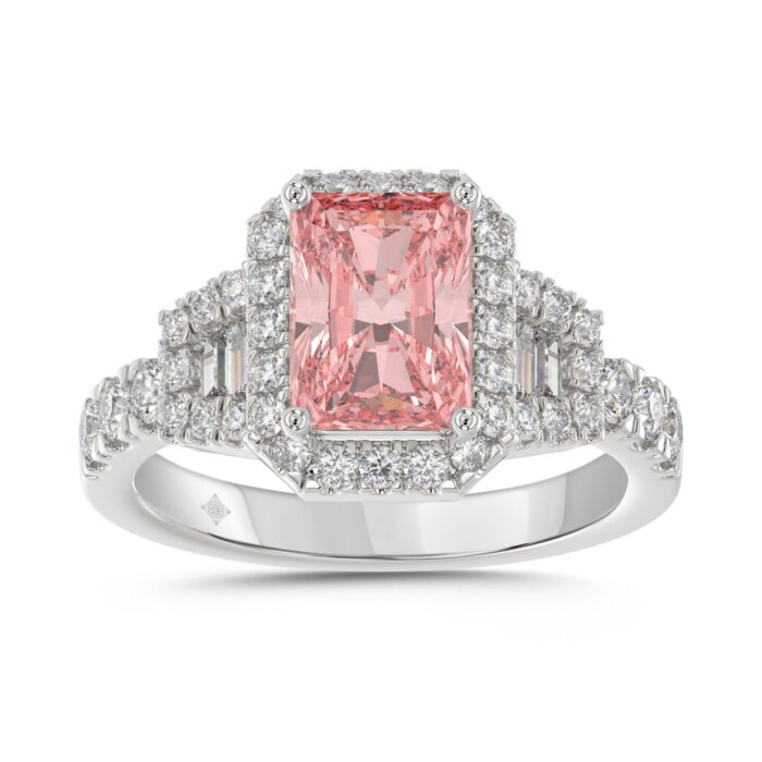 14K WHITE GOLD 2 3/4CT ROUND/BAGUETTE/RADIANT DIAMOND LADIES RING (CENTER STONE PINK RADIANT DIAMOND 2CT) - Image 1