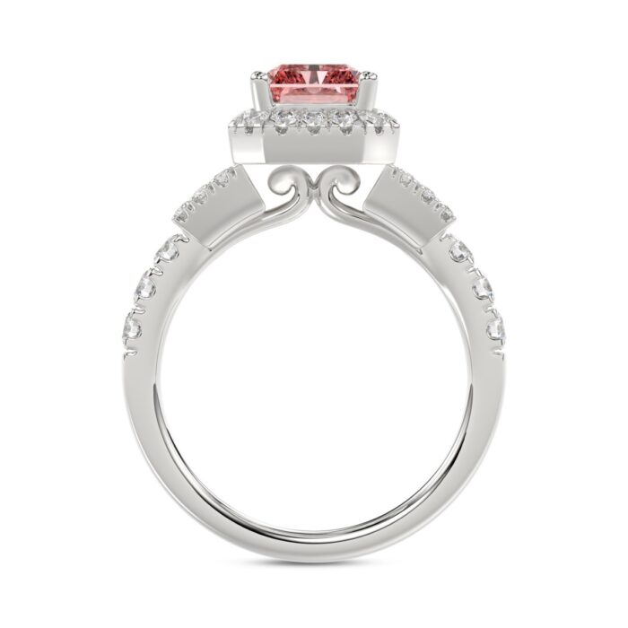 14K WHITE GOLD 2 3/4CT ROUND/BAGUETTE/RADIANT DIAMOND LADIES RING (CENTER STONE PINK RADIANT DIAMOND 2CT) - Image 2
