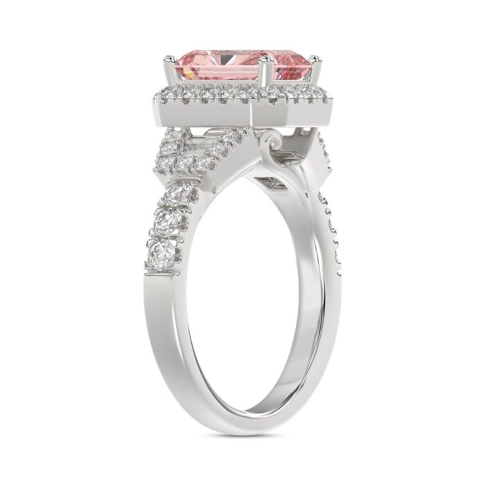 14K WHITE GOLD 2 3/4CT ROUND/BAGUETTE/RADIANT DIAMOND LADIES RING (CENTER STONE PINK RADIANT DIAMOND 2CT) - Image 3