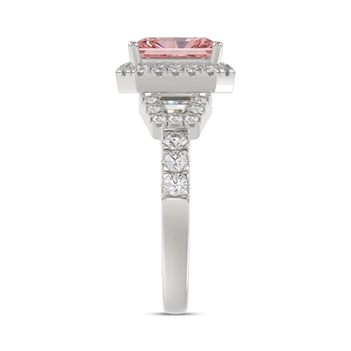 14K WHITE GOLD 2 3/4CT ROUND/BAGUETTE/RADIANT DIAMOND LADIES RING (CENTER STONE PINK RADIANT DIAMOND 2CT) - Image 4