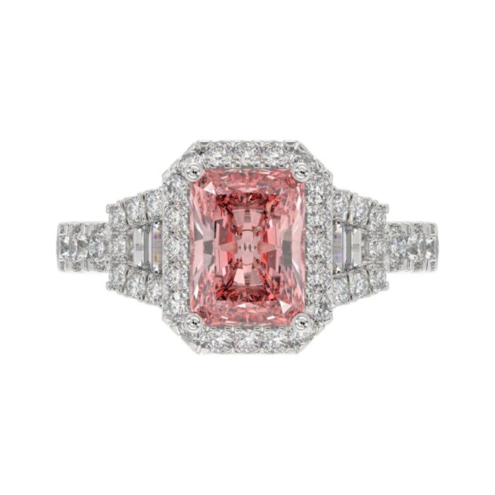 14K WHITE GOLD 2 3/4CT ROUND/BAGUETTE/RADIANT DIAMOND LADIES RING (CENTER STONE PINK RADIANT DIAMOND 2CT) - Image 5