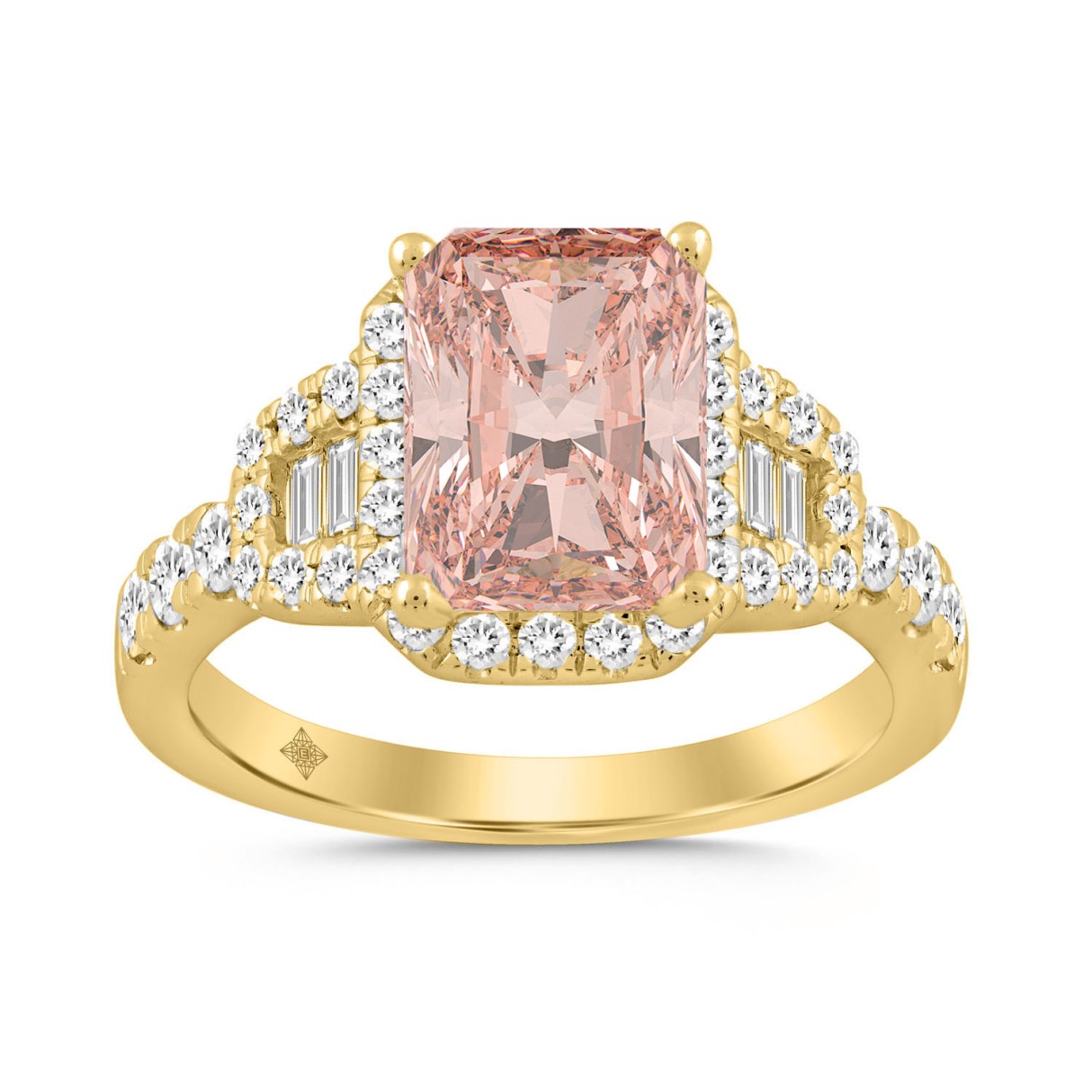 ETERNAL BLUSH COLLECTION 14K YELLOW GOLD 2 3/4CT ROUND/BAGUETTE/RADIANT DIAMOND LADIES RING (CENTER STONE PINK RADIANT DIAMOND 2CT) - Image 1
