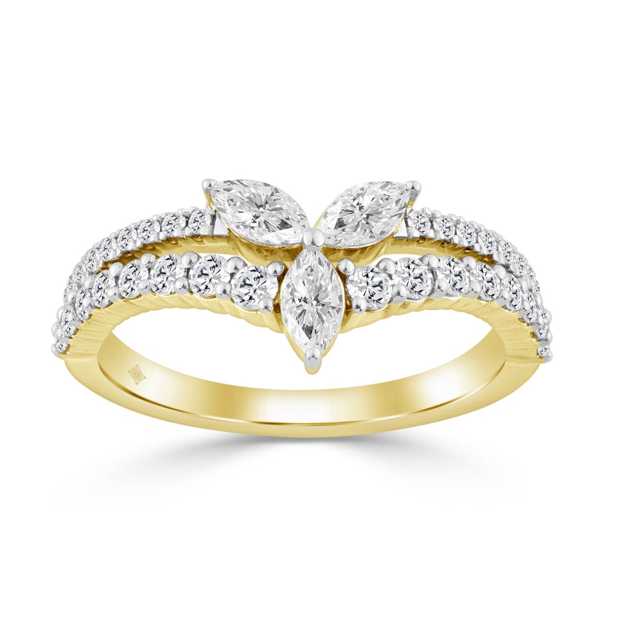 14K YELLOW GOLD 3/4CT ROUND/MARQUISE DIAMOND LADIES RING - Image 1