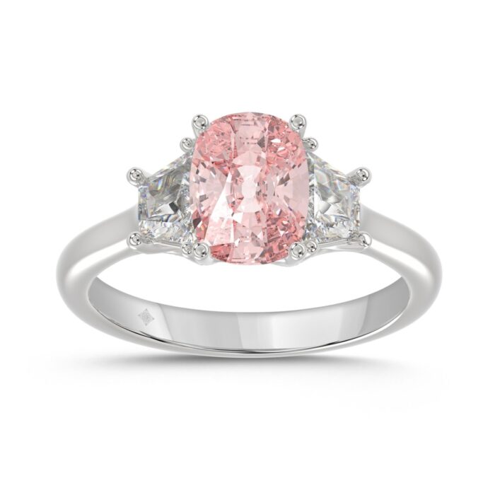 14K WHITE GOLD 2 3/4CT PINK CUSHION/TRAPEZOID DIAMOND LADIES RING (CENTER STONE PINK CUSHION DIAMOND 2CT) - Image 1