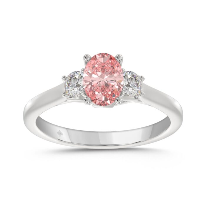 14K WHITE GOLD 1 1/3CT PINK OVAL/ROUND DIAMOND LADIES RING (CENTER STONE PINK OVAL DIAMOND 1CT) - Image 1