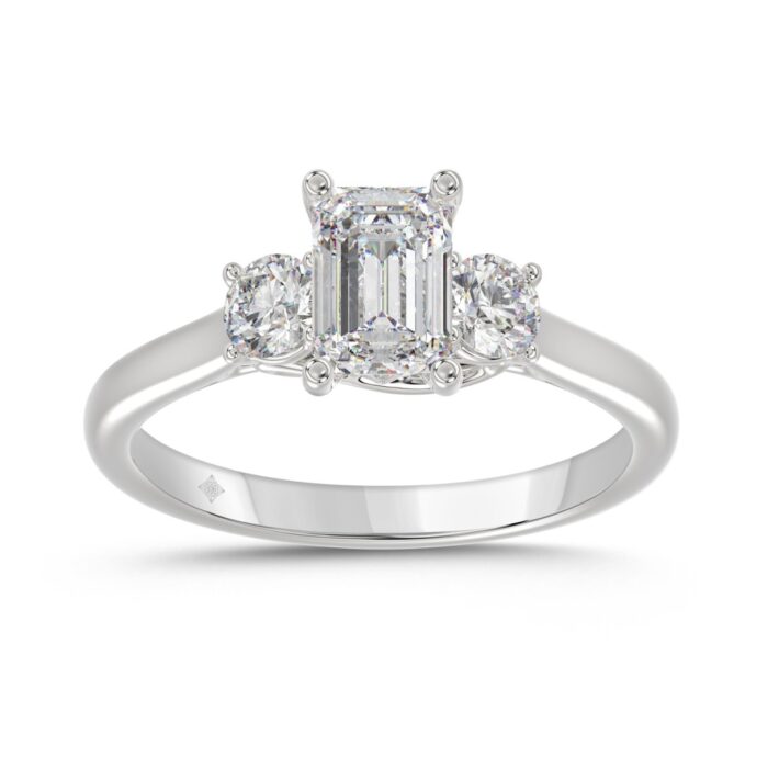 14K WHITE GOLD 1 3/8CT EMERALD/ROUND DIAMOND LADIES RING (CENTER STONE EMERALD DIAMOND 1CT) - Image 1