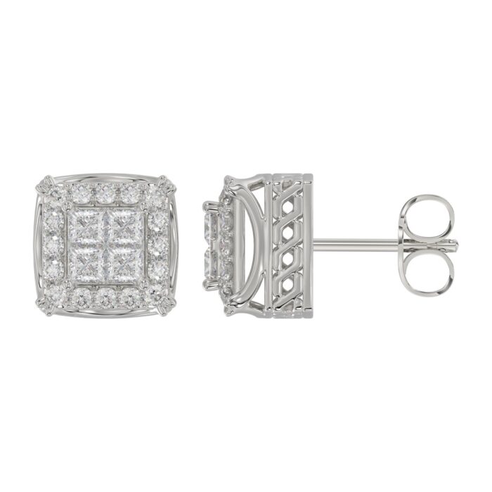 10K WHITE GOLD 1.00CT ROUND DIAMOND LADIES EARRINGS - Image 2