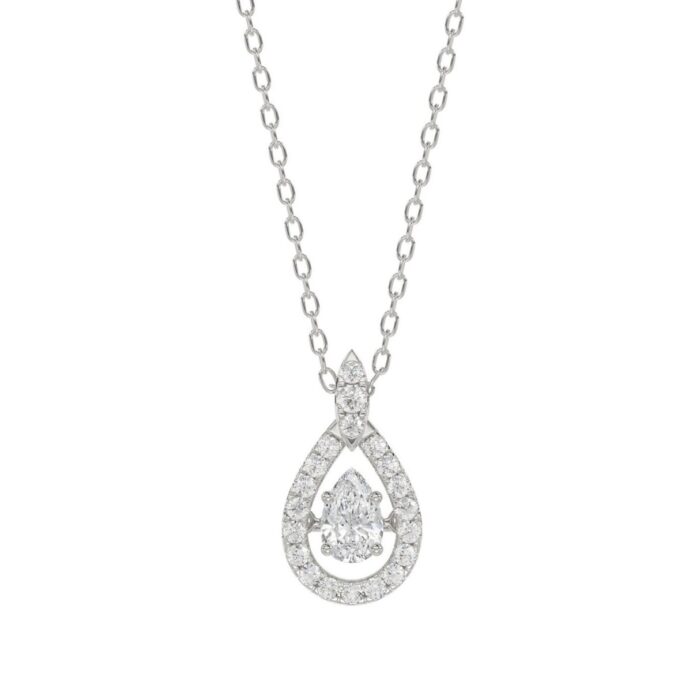10K WHITE GOLD 3/4CT ROUND/PEAR DIAMOND LADIES PENDANT WITH CHAIN (CENTER STONE PEAR DIAMOND 1/2CT) - Image 1
