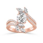 14K ROSE GOLD 1 1/2CT ROUND/MARQUISE/CUSHION DIAMOND LADIES RING (CENTER STONE CUSHION DIAMOND 1/2CT)