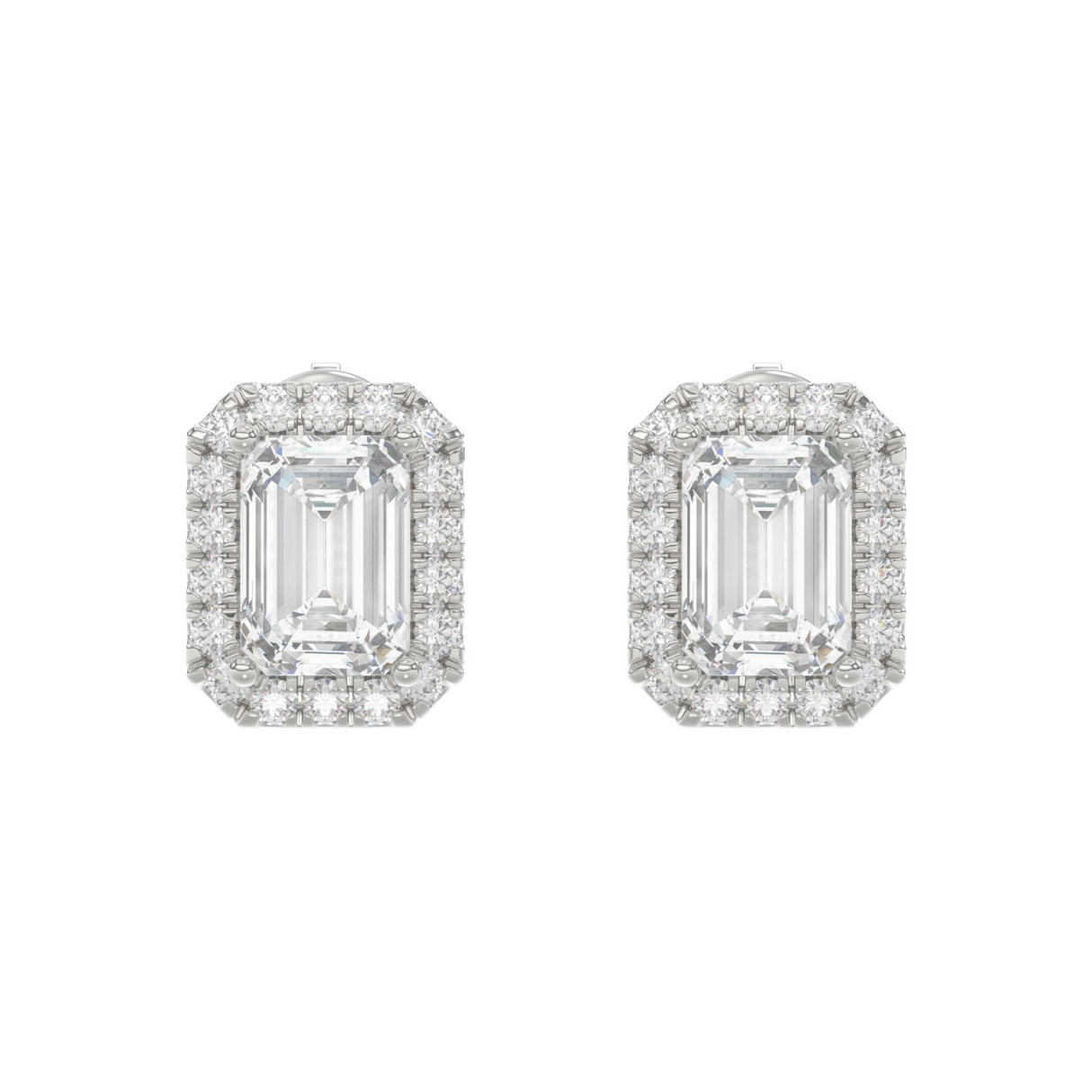 14K WHITE GOLD 2 1/3CT ROUND/EMERALD DIAMOND LADIES EARRINGS (CENTER STONE EMERALD DIAMOND 1CT) - Image 1