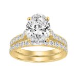 14K YELLOW GOLD 3.00CT ROUND/OVAL DIAMOND LADIES BRIDAL SET (CENTER STONE OVAL DIAMOND 2CT )
